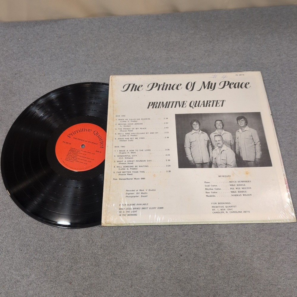 Primitive Quartet The Prince Of My Peace Vinyl LP Southern Gospel PQ 28715 - Picture 2 of 2